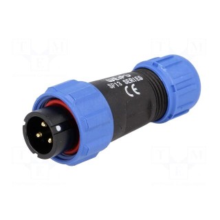 SP13 | plug | male | PIN: 3 | IP68 | 4÷6.5mm | 13A | soldering | for cable