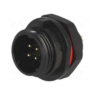 Socket | SP13 | male | PIN: 4 | IP68 | 5A | soldering | for panel mounting