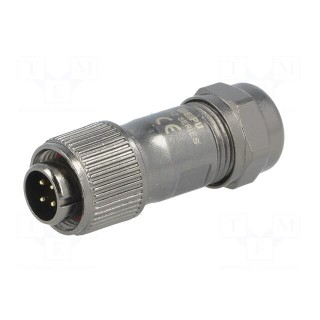 Plug | ST12 | male | PIN: 4 | IP67 | 5÷8mm | 5A | soldering | for cable | 200V