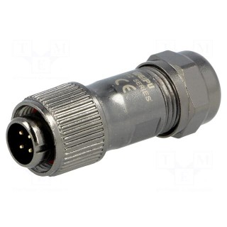 ST12 | plug | male | PIN: 4 | IP67 | 5÷8mm | 5A | soldering | for cable | 200V