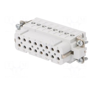 Connector: HDC | contact insert | female | C146 | PIN: 16 | 16+PE | 16A