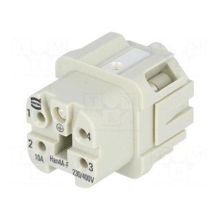 Connector: HDC | contact insert | female | Han® A | PIN: 5 | 4+PE | 10A