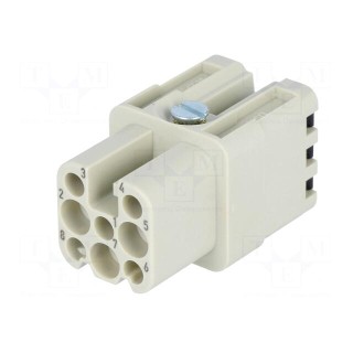 Connector: HDC | contact insert | female | Han® D | PIN: 8 | size 3A