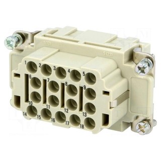 Connector: HDC | contact insert | female | Han® EE | PIN: 18 | 18+PE