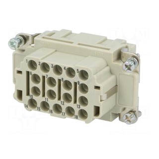 Connector: HDC | contact insert | female | Han® EE | PIN: 18 | 18+PE