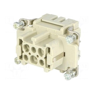 Connector: HDC | contact insert | female | Han® ES | PIN: 6 | 6+PE | 16A