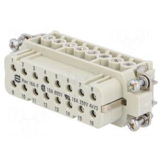 Connector: HDC | contact insert | female | Han® A | PIN: 16 | 16+PE | 16A