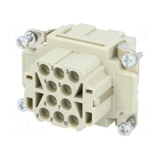 Connector: HDC | contact insert | female | Han® EE | PIN: 10 | 10+PE