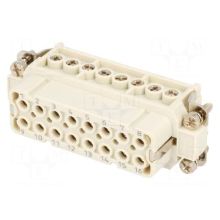 Connector: HDC | contact insert | female | S-A | PIN: 16 | 16+PE | 16A