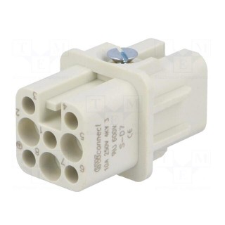 Connector: HDC | contact insert | female | S-D,S-D7 | PIN: 8 | 7+PE | 10A