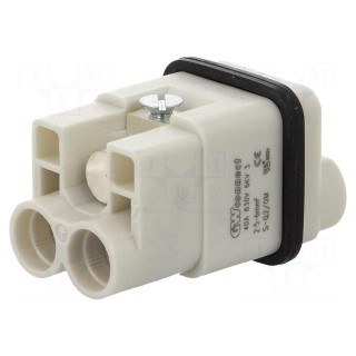 Connector: HDC | contact insert | male | S-Q2/0 | PIN: 3 | 2+PE | size 3A