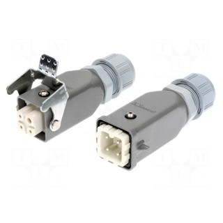 Connector: HDC | male + female | PIN: 4 | 3+PE | size 3A | for cable