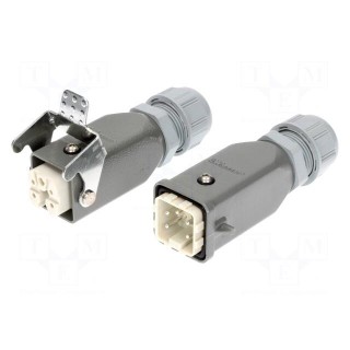 Connector: HDC | male + female | PIN: 5 | 4+PE | size 3A | for cable