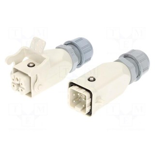 Connector: HDC | male + female | PIN: 5 | 4+PE | size 3A | for cable