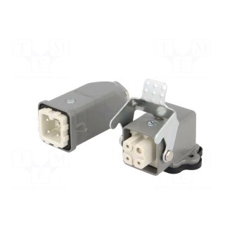 Connector: HDC | male + female | S-A | PIN: 4 | 3+PE | size 3A | angled