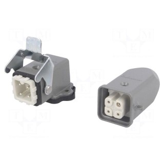 Connector: HDC | male + female | S-A | PIN: 4 | 3+PE | size 3A | angled