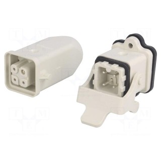 Connector: HDC | male + female | S-A | PIN: 4 | 3+PE | size 3A | straight