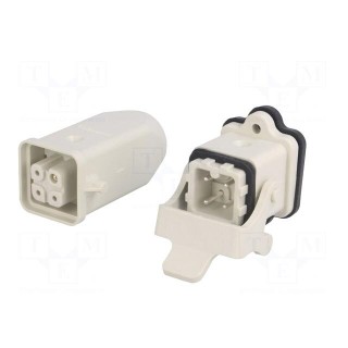 Connector: HDC | male + female | S-A | PIN: 4 | 3+PE | size 3A | straight