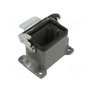Enclosure: for HDC connectors | size 6B | with latch | angled | metal