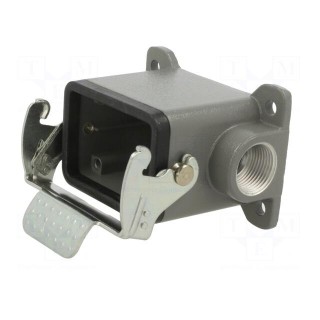 Enclosure: for HDC connectors | size 6B | with latch | angled | metal