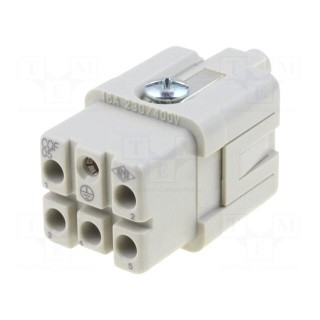 Connector: HDC | contact insert | female | CQ | PIN: 6(5+1) | 5+PE | 16A