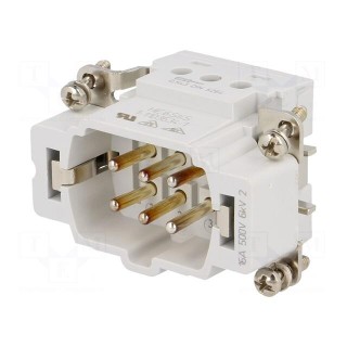 Connector: HDC | contact insert | male | HTS HE | PIN: 6 | 6+PE | size 3