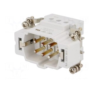 Connector: HDC | contact insert | male | HTS HE | PIN: 6 | 6+PE | size 3