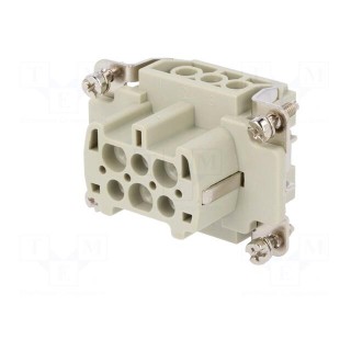 Connector: HDC | female | HE | PIN: 6 | 6+PE | size 3 | 16A | 500V | for cable