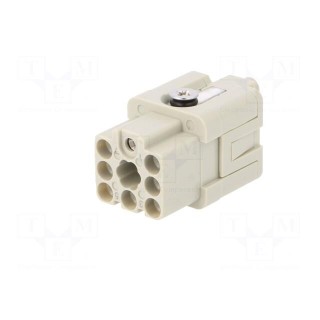 Connector: HDC | female | HQ | PIN: 8 | 7+PE | size 1 | w/o contacts | 10A