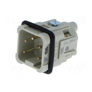 Connector: HDC | male | HTS HA | PIN: 5 | 4+PE | size 1 | 10A | 250V