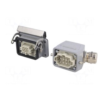 Connector: HDC | male + female | plug + socket | HE | PIN: 6 | 6+PE | PG16
