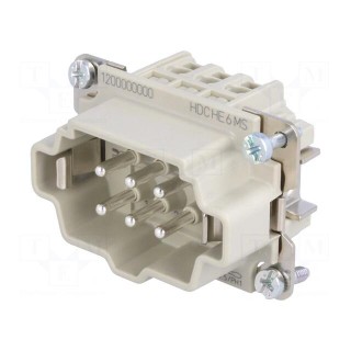 Connector: rectangular | male | PIN: 6 | 6+PE | size 3 | screws | straight