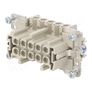 Connector: HDC | female | PIN: 10 | size 10 | contact insert | 500V | 16A