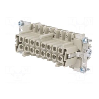 Connector: HDC | female | PIN: 16 | size 16 | contact insert | 500V | 16A
