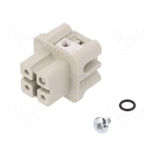 Connector: HDC | female | PIN: 4 | size 3 | contact insert | 400V | 10A