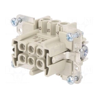 Connector: HDC | female | PIN: 6 | size 6 | contact insert | 500V | 16A