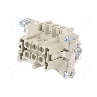Connector: HDC | female | PIN: 6 | size 6 | contact insert | 500V | 16A