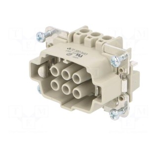 Connector: HDC | female | PIN: 6 | size 6 | contact insert | 600V | 16A