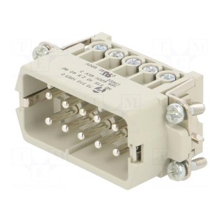 Connector: HDC | male | PIN: 10 | size 10 | contact insert | 600V | 16A