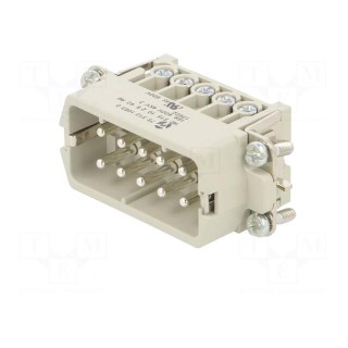 Connector: HDC | male | PIN: 10 | size 10 | contact insert | 600V | 16A