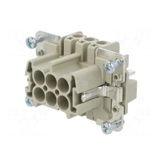 Connector: HDC | male | PIN: 6 | size 6 | contact insert | 600V | 16A