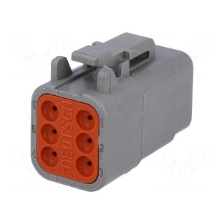 Connector: wire-wire | DTM | female | plug | for cable | PIN: 6 | grey