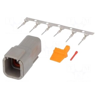 Connector: wire-wire | DTM | male | plug | for cable | PIN: 6 | crimped