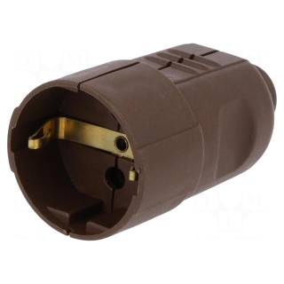 Connector: AC supply | female | socket | 2P+PE | 230VAC | 16A | brown