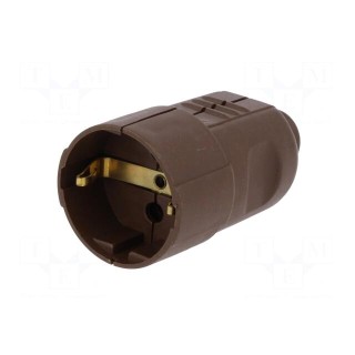 Connector: AC supply | female | socket | 2P+PE | 230VAC | 16A | brown