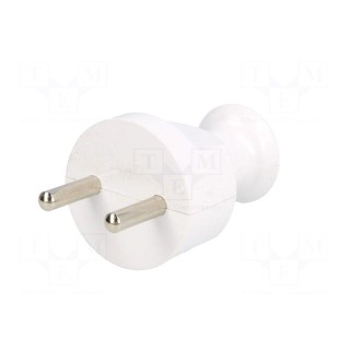 Connector: AC supply | male | plug | 2P | 230VAC | 16A | Type: round | white