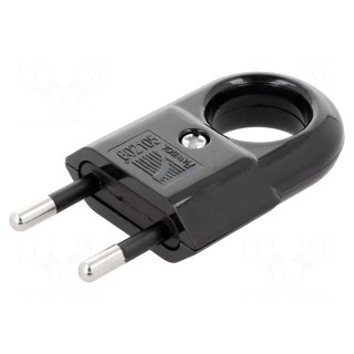 Connector: AC supply | male | plug | 2P | 250VAC | 10A | Type: flat | black