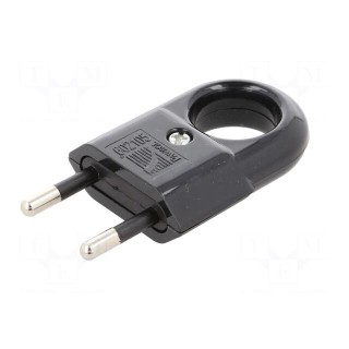 Connector: AC supply | male | plug | 2P | 250VAC | 10A | Type: flat | black