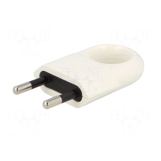 Connector: AC supply | male | plug | 2P | 250VAC | 10A | Type: flat | white