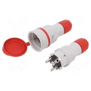 Connector: AC supply | male,female | socket,plug | 2P+PE | 250VAC | 16A